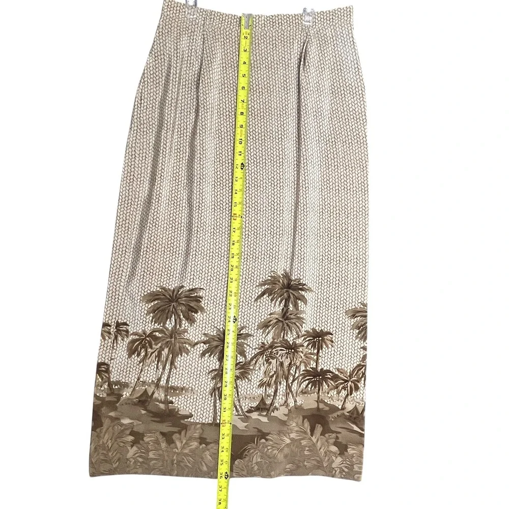 Vintage 90s Silk Maxi Skirt 12 Tropical Safari Resort Earthy Old Money Palm Tree